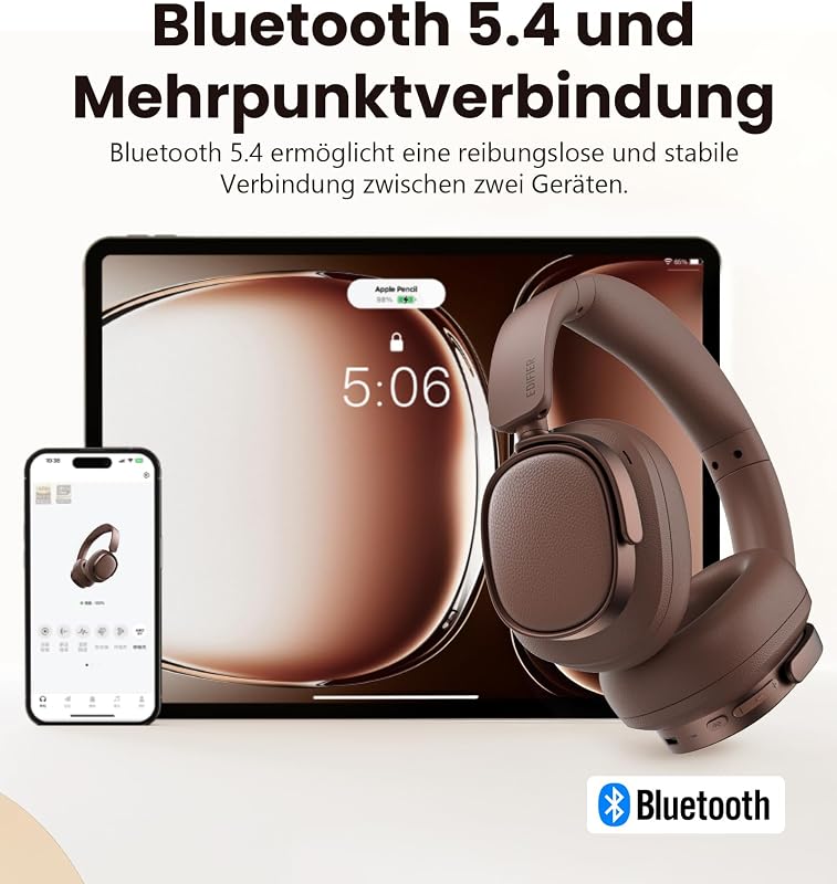 ES850NB Kabellose Over-Ear-Kopfhörer mit ANC & Hi-Res, Braun