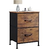 WLIVE Night Stand, Small Dresser with 2 Drawers & Wooden Top, Nightstand with Fabric Bins, Bedside Table End Table for Bedroom, Closet, Entryway, College Dorm, Rustic Brown