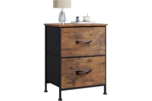 WLIVE Night Stand, Small 2 Drawer Dresser, Nightstand with Fabric Bins for Bedroom, Closet, Dorm, Rustic Brown Wood Grain Print, 11.8" D x 15.7" W x 20.9" H