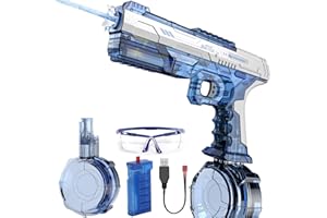 Skirfy Electric Water Gun with Realistic Gun Muzzle Flash for Kids Adults,High Powered Waterproof Water Pistol with High Capacity,Ideal Outdoor Swimming Pool Beach Toys-Blue