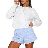 Kistore Womens Cropped Cardigan Sweaters Crew Neck Long Sleeve Button Up Sweaters Lightweight Knit Trendy Sweaters 2025