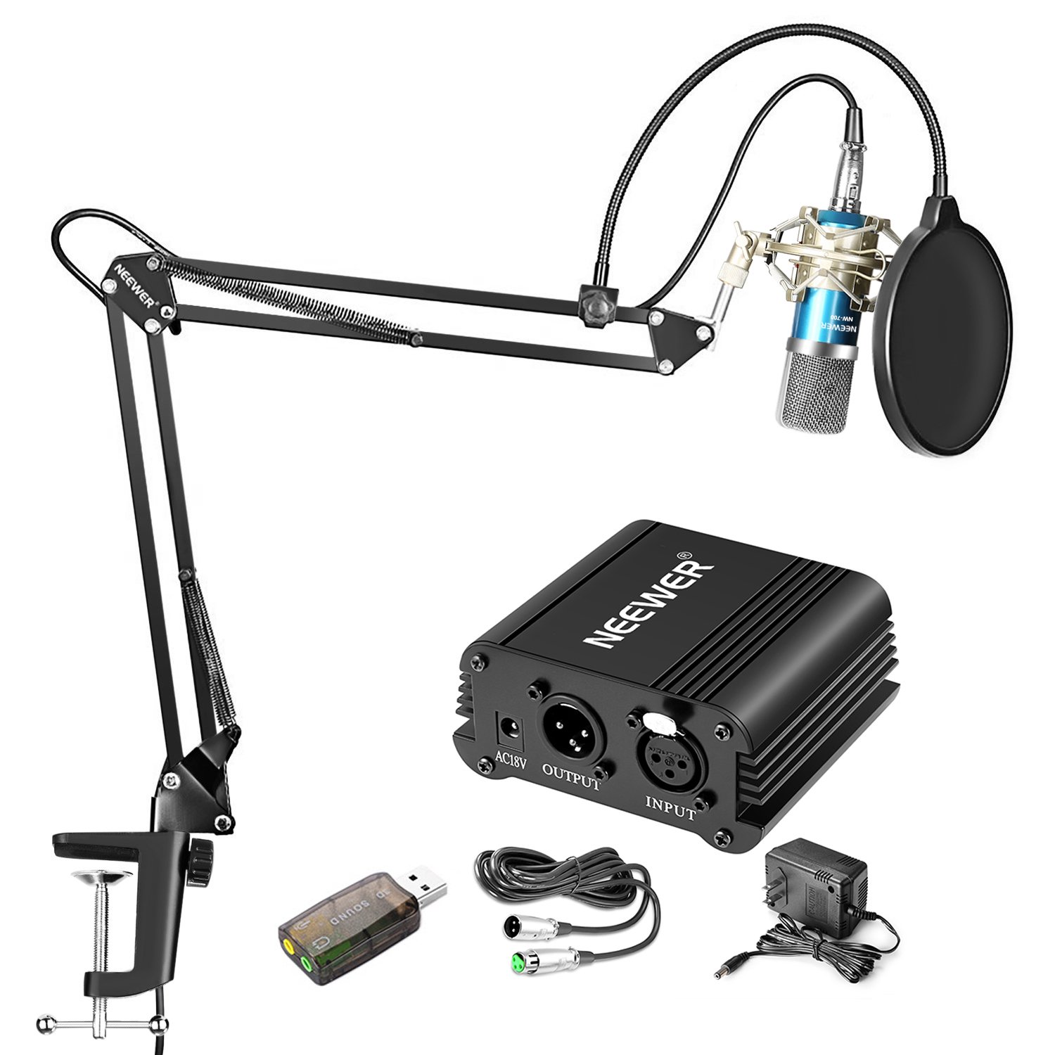 Neewer Home Studio NW700 Blue Condenser Microphone Kit with Silver