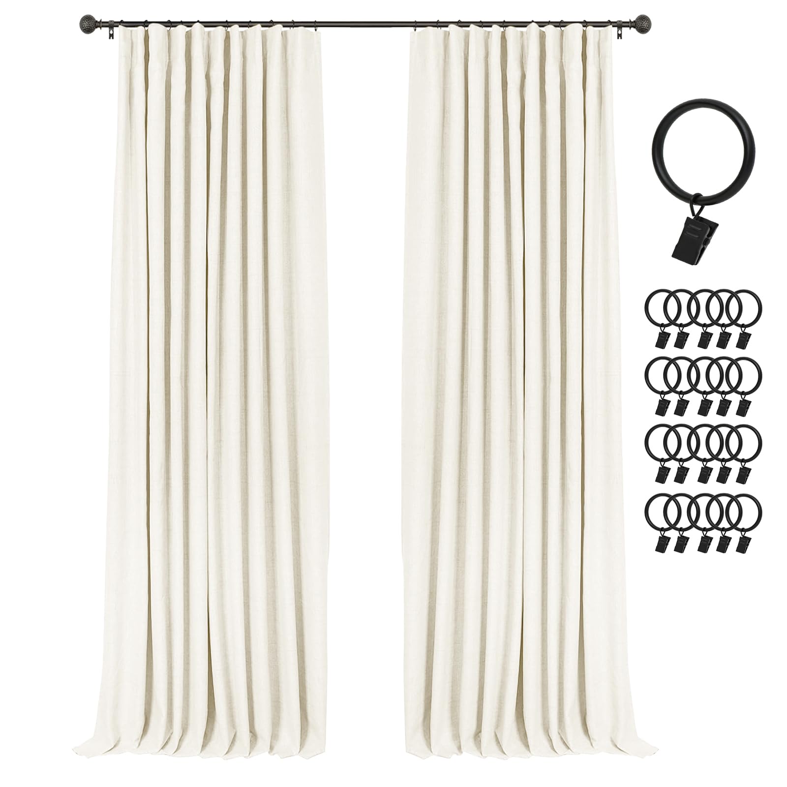 Photo 1 of INOVADAY 100% Blackout Curtains for Bedroom, Black Out Curtains 84 Inch Long, Clip Rings Linen Blackout Drapes, Thermal Insulated Room Darkening for Living Room, 2 Panels - Lightcream,W50xL84