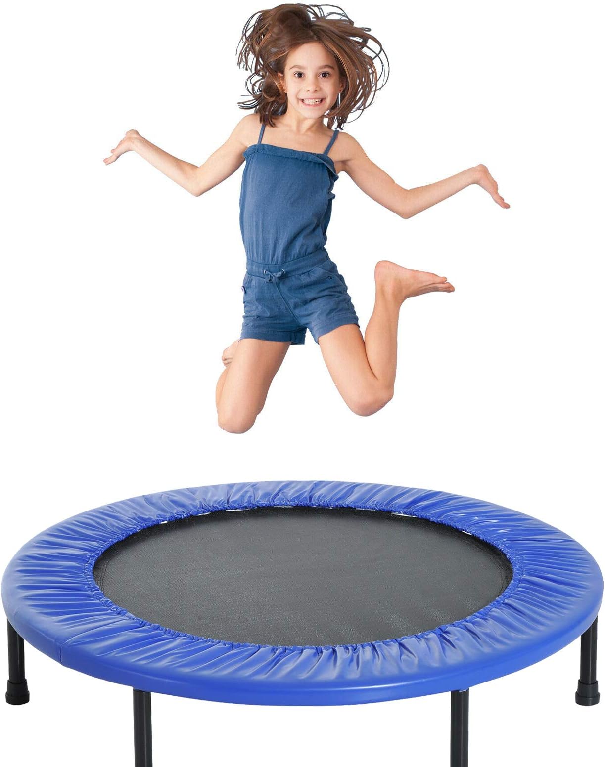 Kozyshow Mini Trampoline Set with Handle Folding Fitness Trampolines Safety Jumper Aerobic Exercise Bungee Rebounder for Kids Adult Indoor Outdoor Sport