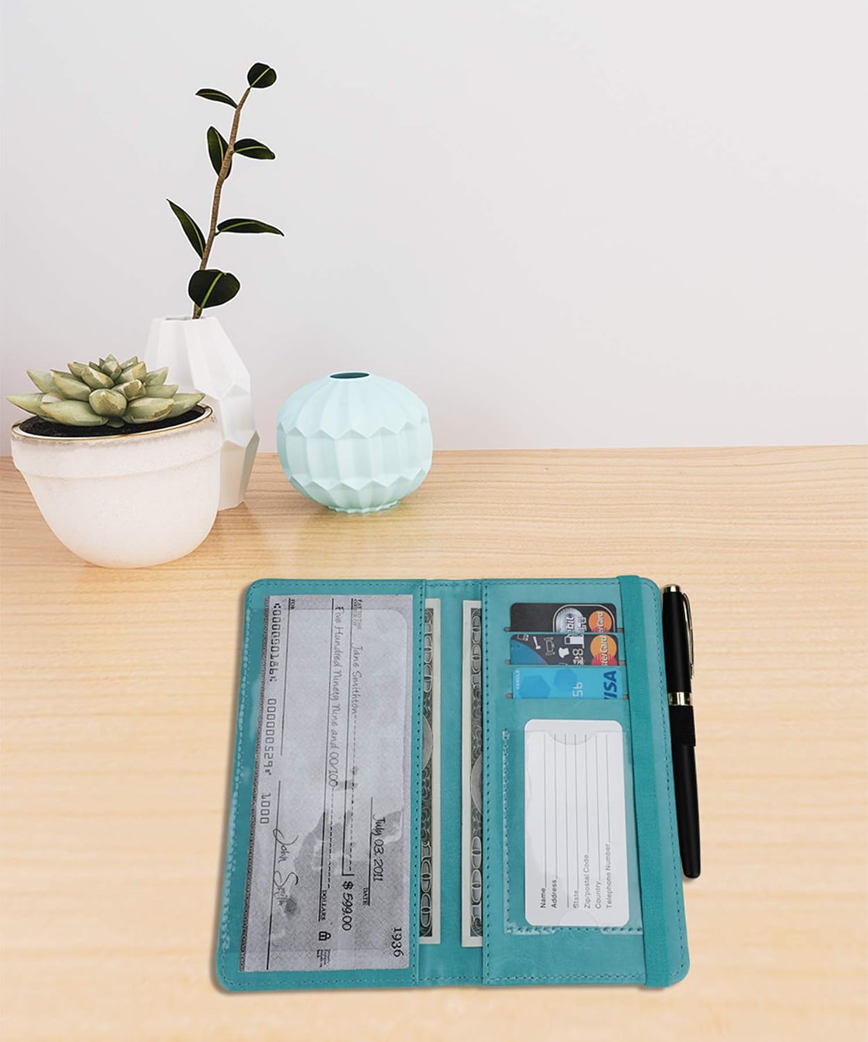 Checkbook Cover for Women & Men, Microfiber Leather Check Book Holder Wallet (2-Sky Blue)
