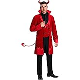 Debonair Devil Costume For Men, Suave Red Devil Outfit for Adults With Horns And Jacket With Attached Vest and Tail