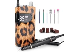 Lavinda 35000RPM Electric Nail Drill, Professional Cordless Nail Drill Machine Portable Rechargeable Nail Efile for Acrylic Gel Nails, Manicure Pedicure Tools for Salon Home Use-Leopard Print
