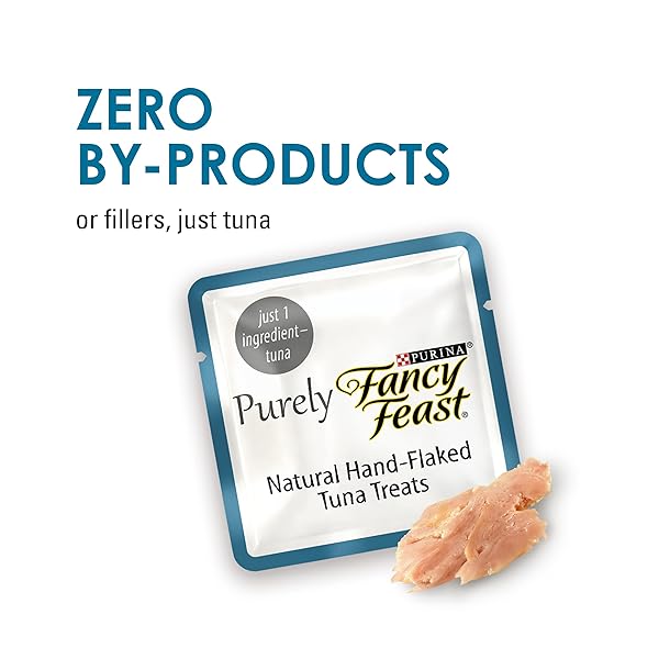 PURINA FANCY FEAST PURELY HAND-FLAKED TUNA CAT TREATS, STEAM-BAKED REAL TUNA, PACK OF 5, 10 COUNT POUCHES