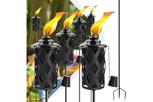 FALBAWR Citronella Torches for Outside Set of 6, 16 Oz Outdoor Torches with 3-Prong Grounded Stake, 59 Inch Metal Torch for Garden Décor, Outside Torches for Backyard, Garden, Patio (Black