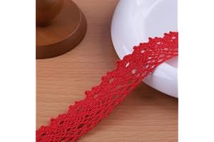 DYSHIPEN 20 Yards x 1 Inch Lace Ribbon Vintage Lace Trim Crochet Cotton Lace Edge for Christmas Package DIY Sewing Wedding Bridal Dress,Costume,Crafts and Sewing (Red)