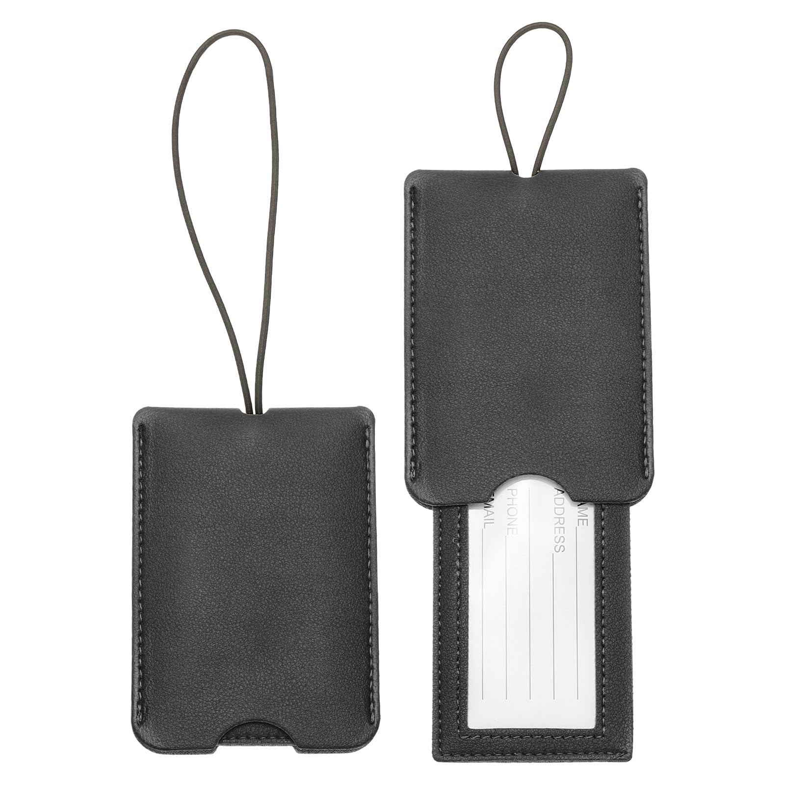 Photo 1 of uxcell 2 Pcs Suitcase Tags, Black Leather Luggage Name Tags Travel Accessories Airplane Travel Essentials for Flying Hotel Check in Luggage Bags Men Women, 4.33 x 2.95 x 0.2