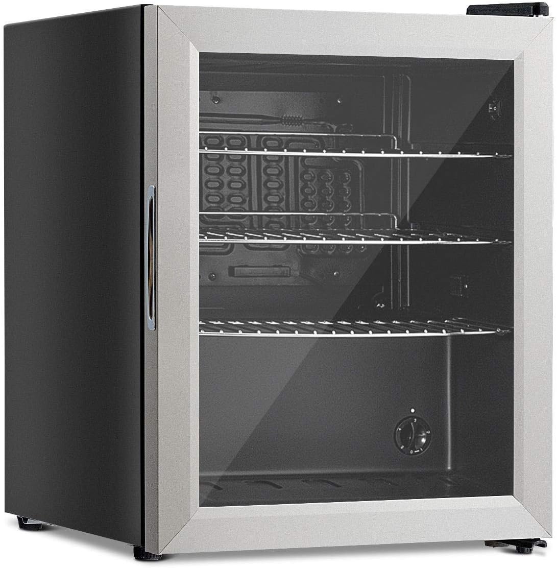 52-Can Beverage Refrigerator Cooler with Glass Door Stainless Steel