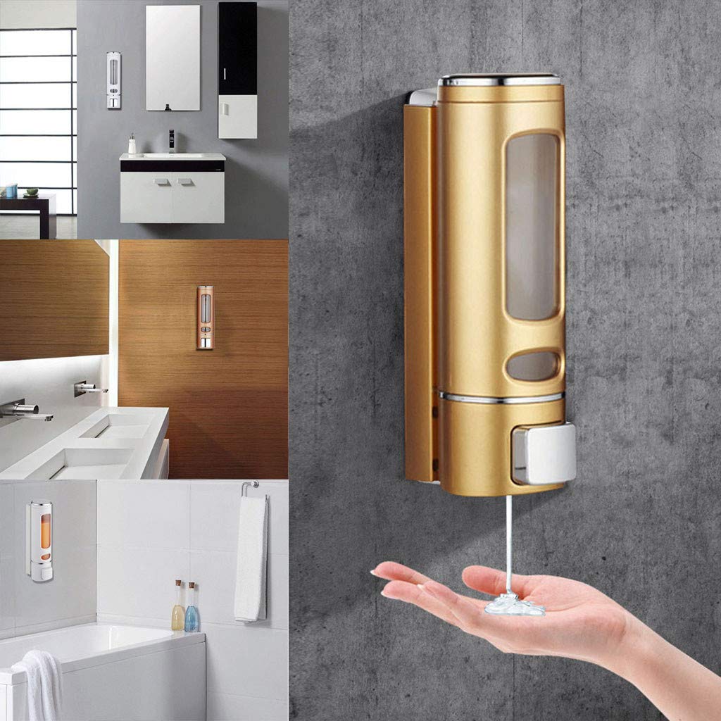 400ML Soap Dispenser Kitchen Bathroom Wall Mounted Soap Dispenser for Shampoo Shower Gel Hand soap, 1/2 Chamber