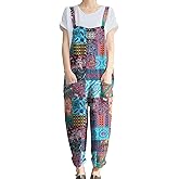 KMAZN Women's Casual Loose Long Cotton Bib Overalls Baggy Plus Size Jumpsuits Rompers