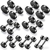 XLIUAX 14 Pcs Fake Gauge Earrings, Faux Gauges for Women Fake Plugs Black Earrings for Women Round Ear Studs Stainless Steel Dot Studs 4-10mm 7 Sizes Disc Gauges
