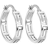 925 Sterling Silver Hoop Earrings for Women, Delicate Filigree Openwork Hoops, Vintage Lightweight Hypoallergenic Earrings, Elegant Mesh Cut-Out Design