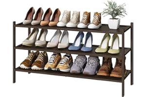 kiplant 3-Tier Long Shoe Rack, Bamboo Wood Shoe Rack for Entryway, Stackable | Foldable | Natural, Shoe Organizer for Hallway Closet, Free Standing Shoe Racks for Indoor Outdoor