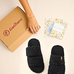 EverFoams Womens Fuzzy Open-toe Slippers Soft Comfy