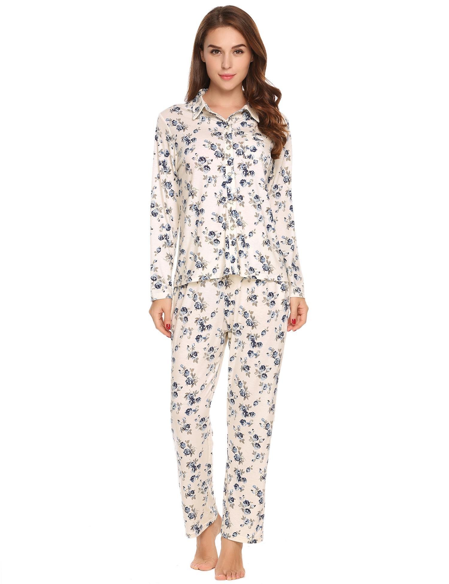 Ekouaer Women’s Cotton Long Sleeve Pajama Set Sleepwear