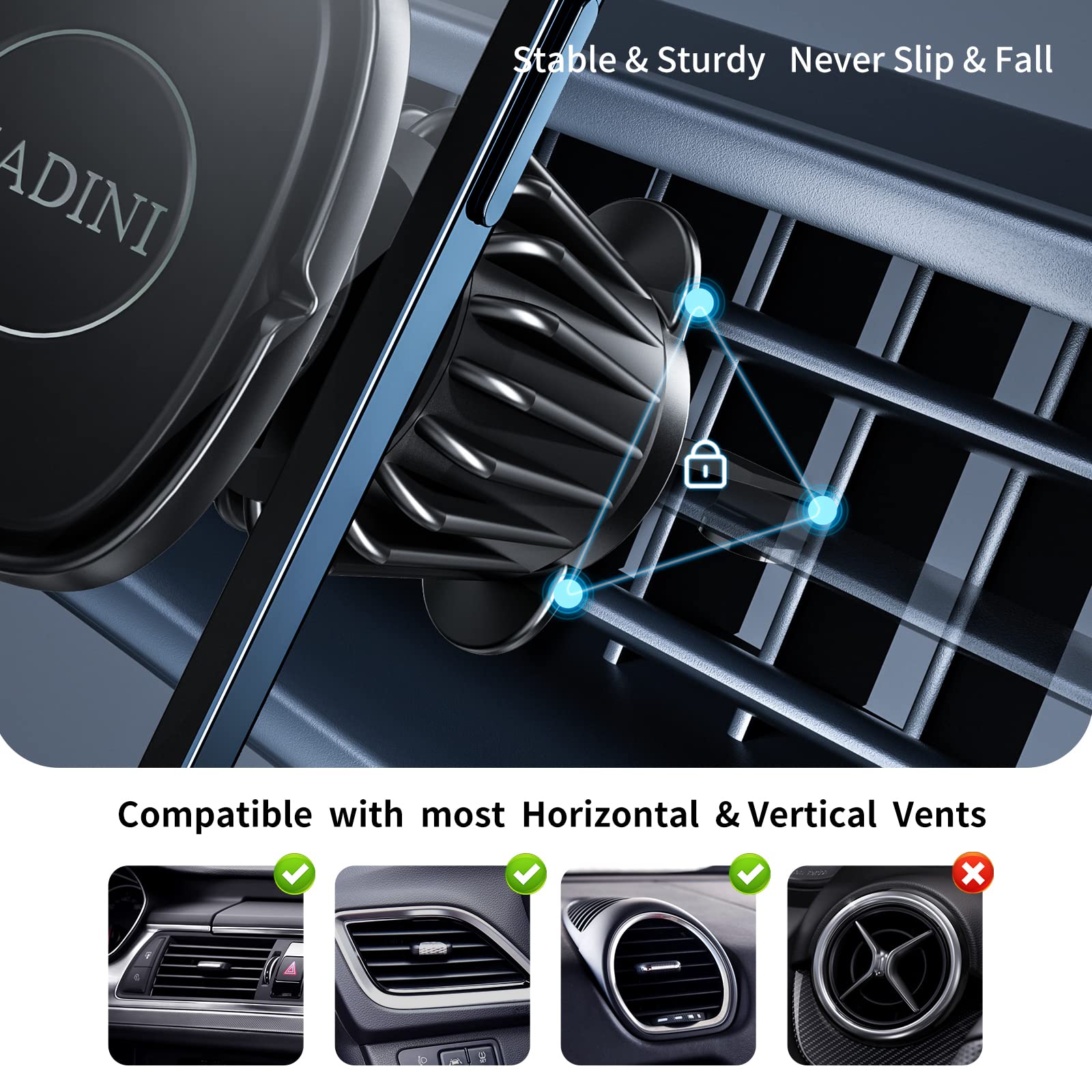 Magnetic Car Mount [Metal Hook Clip] Air Vent Phone Holder Compatible With All Smartphones
