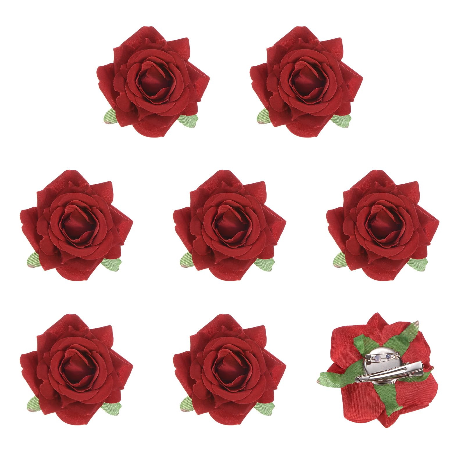 M METERXITY 8-Pack Rose Hair Clips, 2.56 Inch Flower Hairpin Cloth Floral Brooch for Bridal Wedding/Party/Women Hair Accessories, Hair Flowers Headpiece Floral Hair Pins [6.5cm, Red]