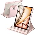 JETech Rotating Case for iPad Air 13-Inch M3/M2 (2025/2024) with Pencil Holder, 360 Degree Rotation Protective Stand Cover Clear Back, Auto Wake/Sleep (Sandy Pink)