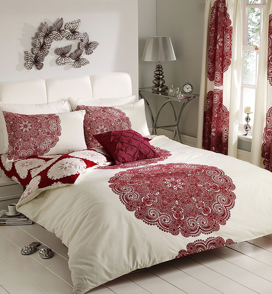 Cream Red Patterned Printed Duvet Cover Sets King Amazon Co