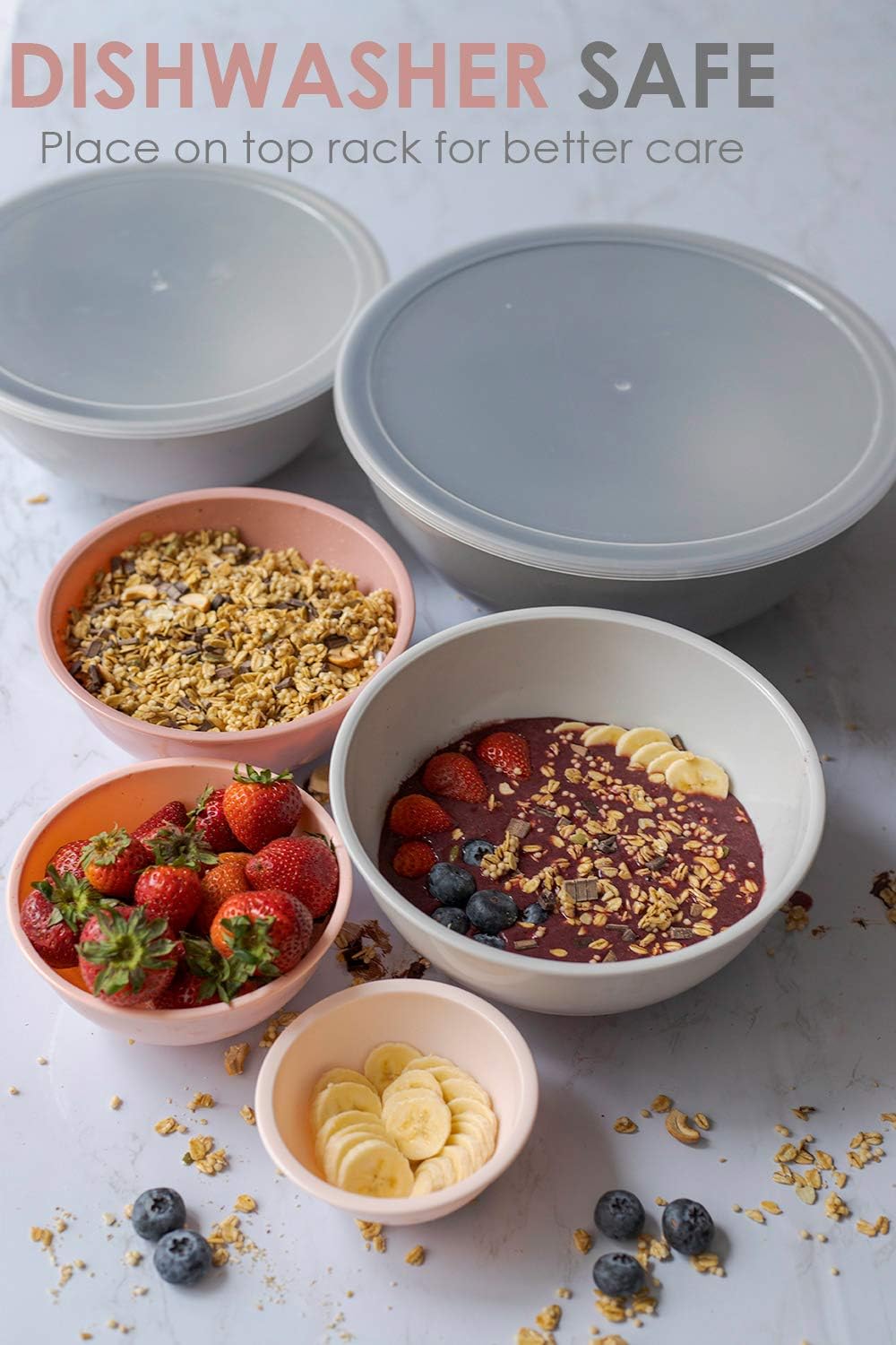 Cook with Color Mixing Bowls with Lids - 12 Piece Plastic Nesting Bowls Set includes 6 Prep Bowls and 6 Lids, Microwave Safe Mixing Bowl Set (Pink Ombre): Kitchen & Dining