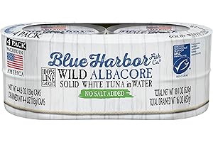 Blue Harbor Fish Co. Wild Albacore Solid White Tuna in Water, No Salt Added - 4.6 oz Canned Tuna (Pack of 4)