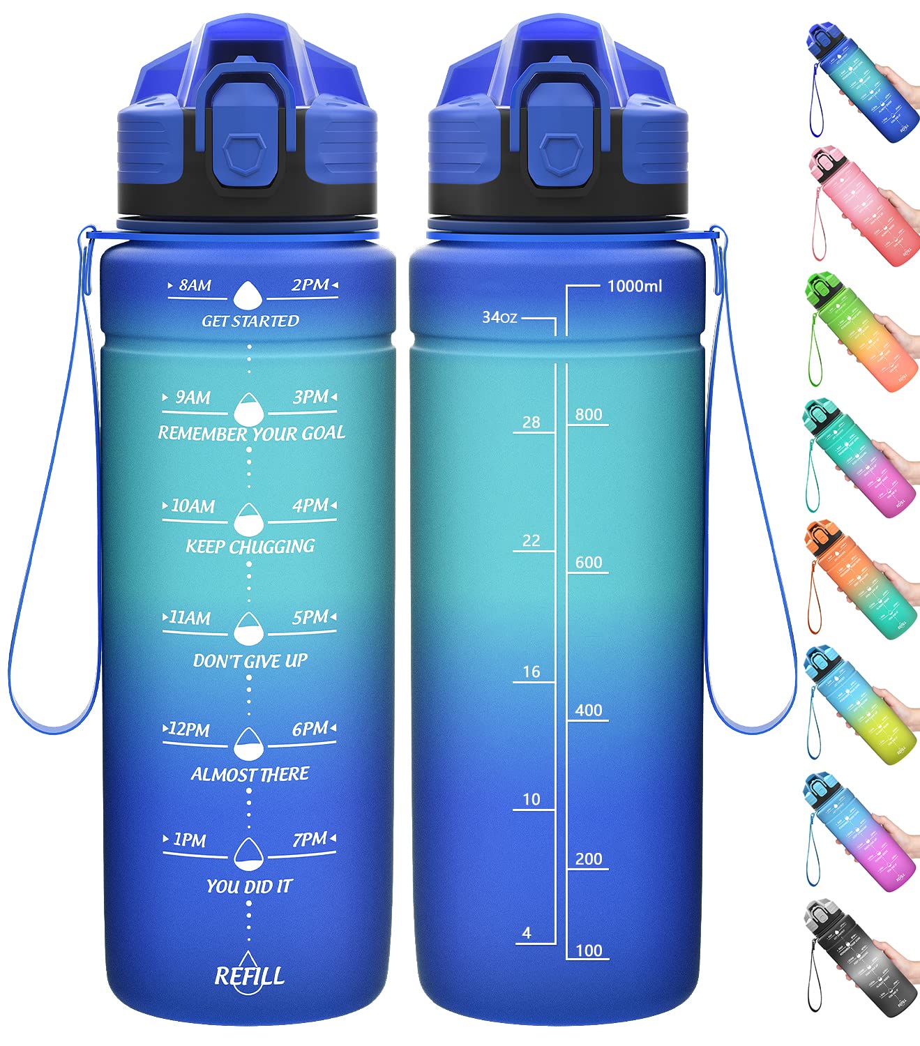 Coolfel Motivational Water Bottle with Time Markings, 1.5L & 700ml, BPA Free Tritan Leakproof Reusable Drink Bottle for Gym, School, Running — image 1