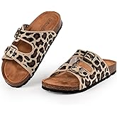 PRIMNICE Women's Comfy Arch Support Cork Footbed Adjustable Knitting Straps Indoor and Outdoor Slides Sandals