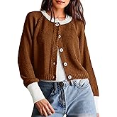 Saodimallsu Womens Cropped Cardigan Sweaters Button Down Open Front Long Sleeve Fall Trendy Color Block Knit Coats