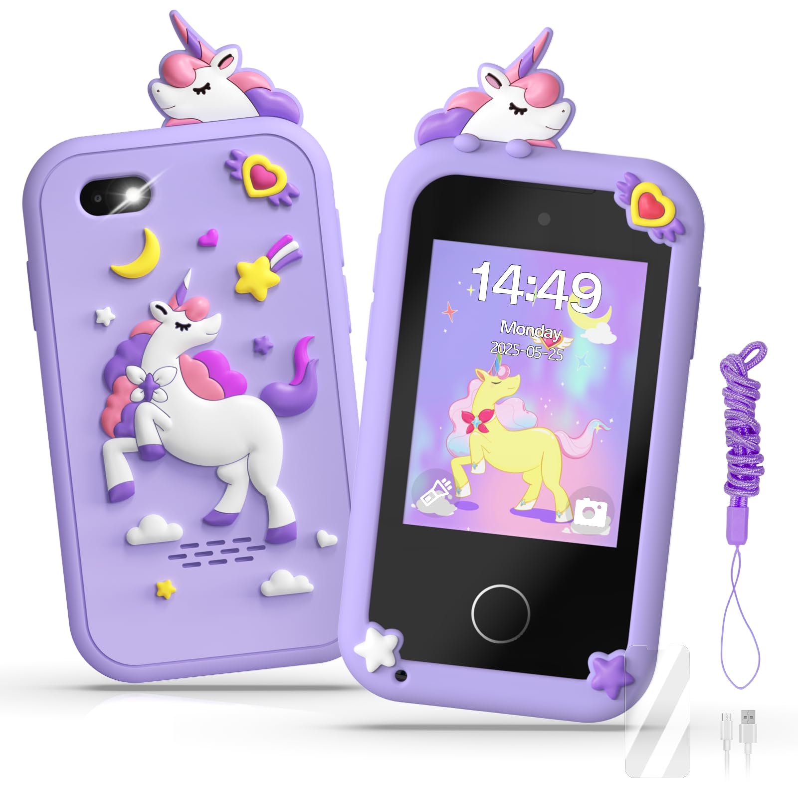 Photo 1 of Kids Smart Phone Toys for Girls,Christmas Birthday Gifts for Girls Age 3-10 Kids Cell Phone Toys with 2.8" Touchscreen 20 Learning Games Dual Camera Music Player, 8G SD Card