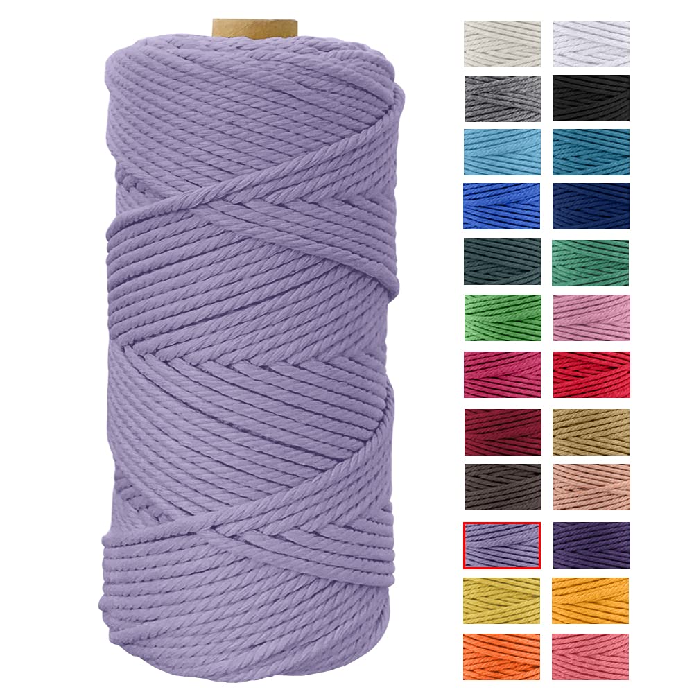 Macrame Cord 4mm x 109 Yards, JeogYong Thick Natural Cotton Cord Yarn Thread, 4-Strand Twisted Spool Twine String Cotton Rope for DIY Crafts, Wall Hangings, Plant Hangers, Home Decorations (Purple) — image 1