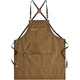 Aoomzoon Canvas Aprons for Men Chef Apron, Work Apron with Large Pockets - 16oz Heavy Duty Cross Back, BBQ, Cooking