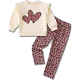 Jecson Toddler Girl Clothes Ruffle Long Sleeve Figure Graphic Sweatshirt and Leopard Pants Fall Winter Outfits Set 2-8Y