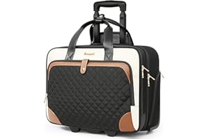 Arcoyard Rolling Laptop Bag, Rolling Briefcase for Women with Waterproof Pocket, 16 Inch Computer Bag, Underseat Carry On Luggage with Wheels for Work Travel Business, Lightweight Beige Brown