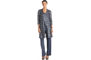 R&M Richards Womens Lace Tank Top and Pant Set with Sheer Lace Jacket