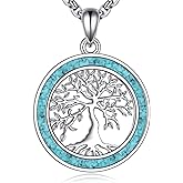 HKPATOP Tree of Life Necklace 925 Sterling Silver Turquoise Necklace Tree of Life Jewelry Birthday Christmas Gifts for Women Mom Grandma Wife