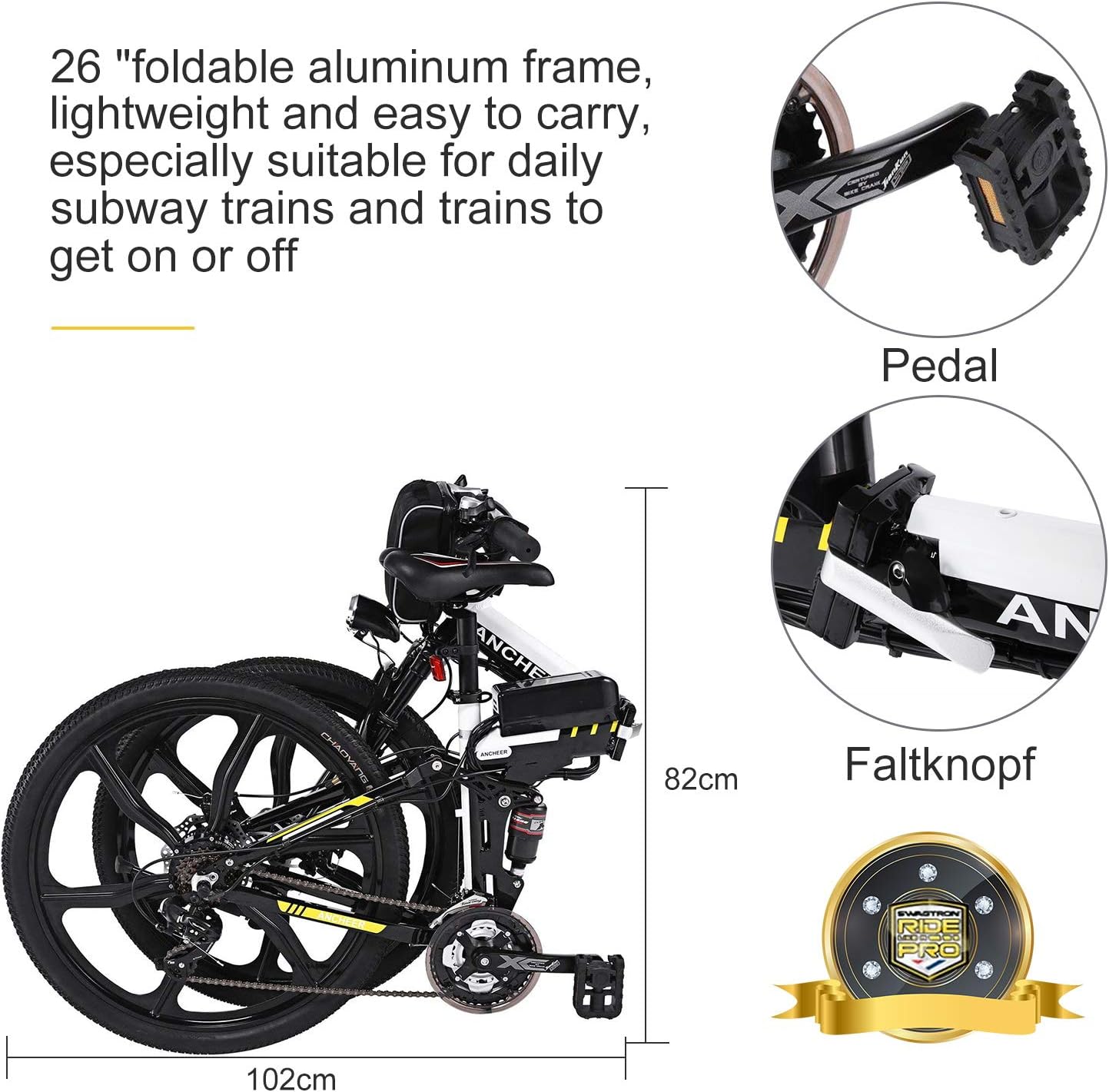 Amazon.com: ANCHEER bicicleta de montaña eléctrica plegable ...