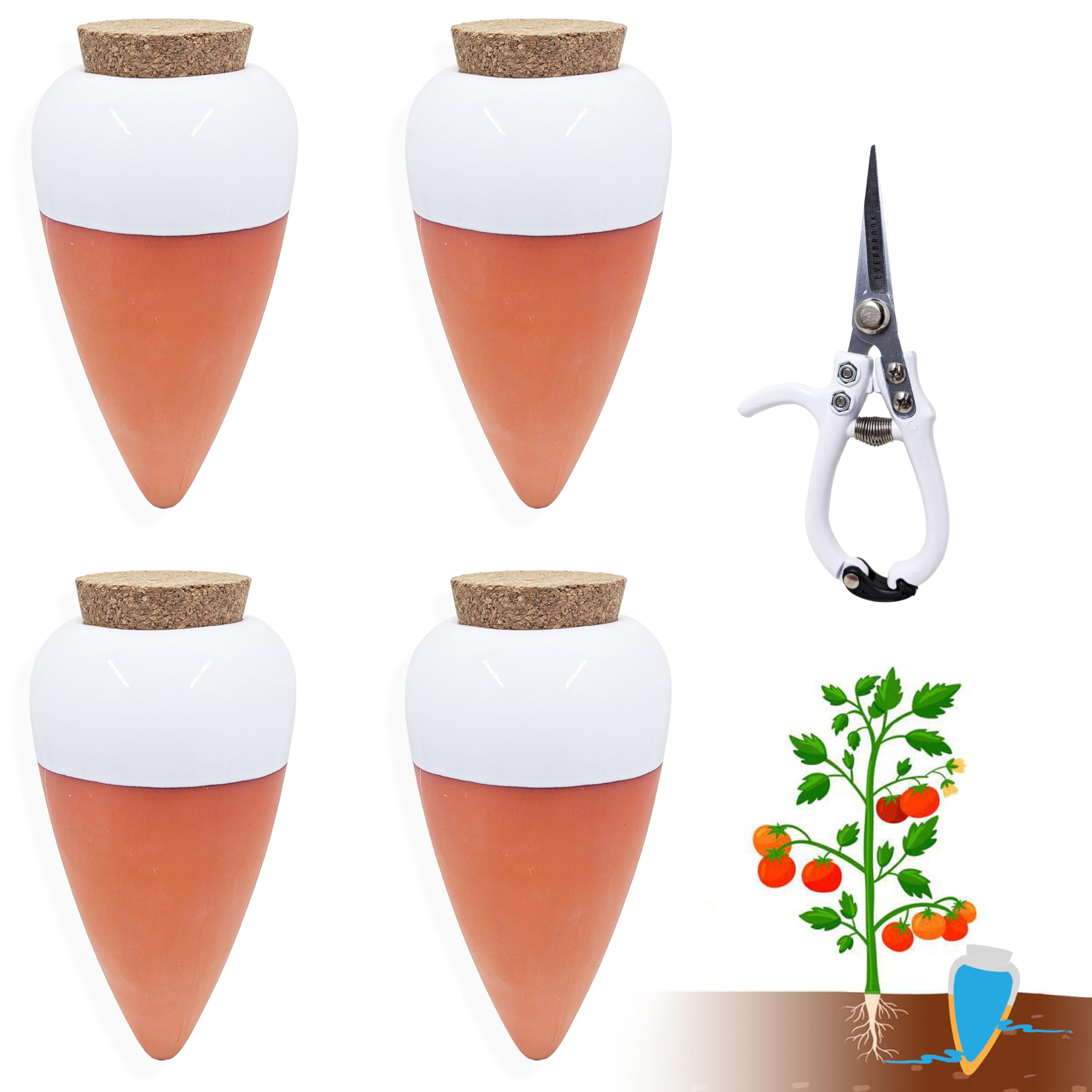 Photo 1 of Everbrook Plant Watering Globes - Terracotta Watering Spikes - Slow Release Olla Watering Pots - Holds 16 oz - Self Watering Spikes - Bonus Garden Shears