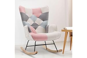 Unovivy Rocking Chair Nursery, Upholstered Nursing Armchair with Wooden Base, Baby Glider Rocker with Backrest, Small Gliding Seat for Bedroom, Living Room, Office, 30 Inches Depth, Color Pink
