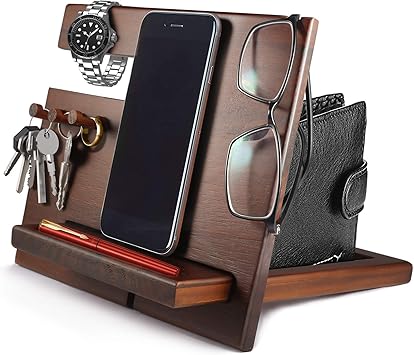 Amazon Com Foonii Wood Cell Phone Stand Nightstand Organizer Holder Gifts For Dad Men Husband Phone Docking Station With Wallet Key Purse Cradle Holder For Birthday Christmas Travel Electronics