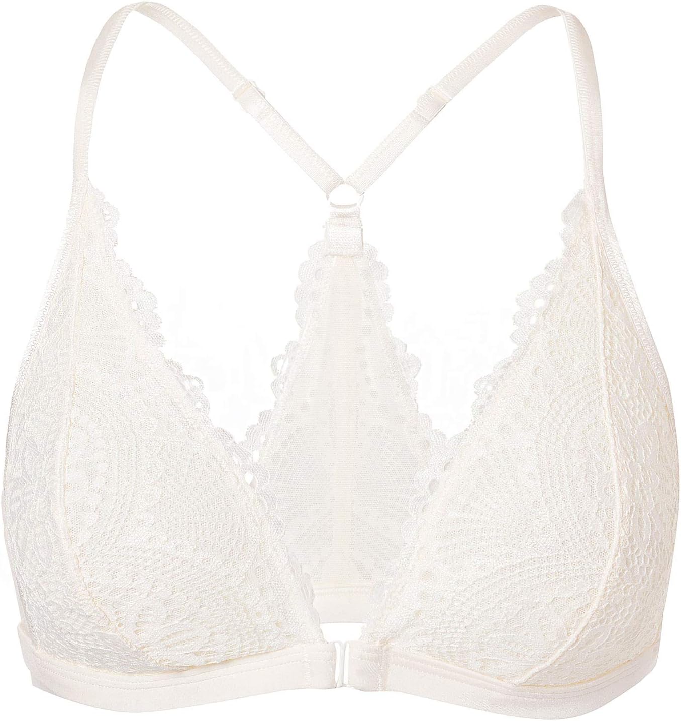 Women's Lace Raceback Wireless Front Closure Bralette Bra Plunge