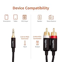 Amazon Basics 3.5 Aux to 2 x RCA Adapters, Audio