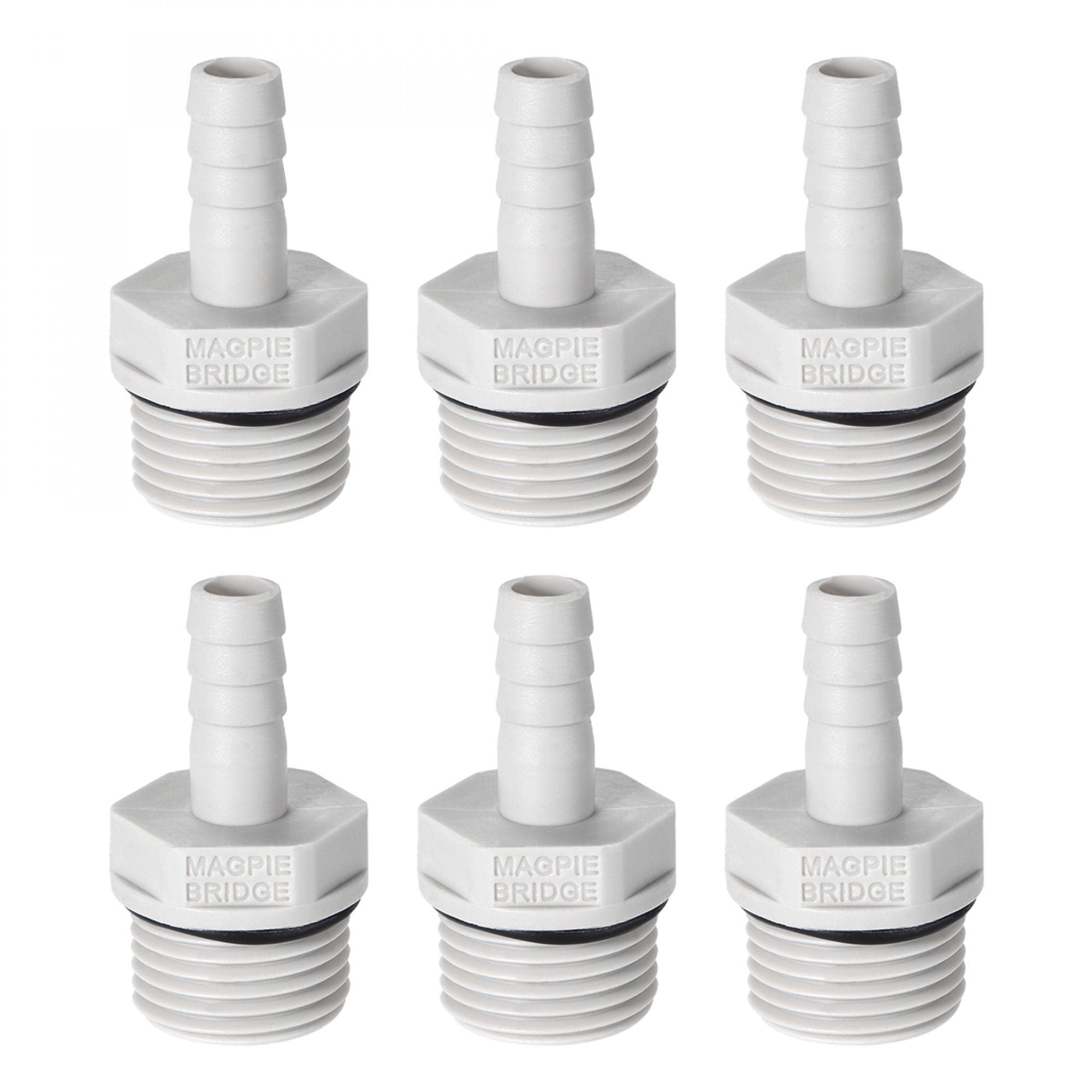 sourcing map PVC Barb Hose Fitting Connector Adapter 8mm or 5/16" Barbed x 1/2" G Male Pipe 6pcs