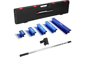 Qnemaei Drywall Skimmer Blade Set, 7“, 10”, 14“, 16” and 24” Drywall Skimmer Blades, Rugged and Ergonomic Retractable Aluminum Handle for Smooth Walls and Ceilings Skimmer Blade Set