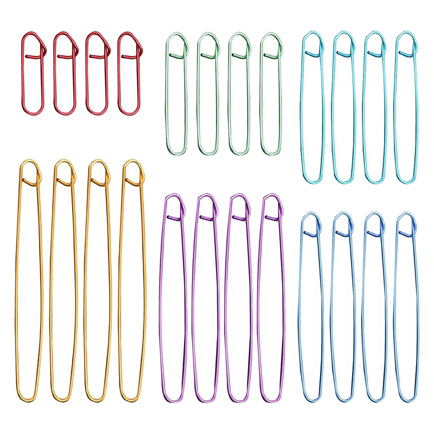 SYEYCW 24 Pcs Stitch Holder Set, Knitting Accessories, Stitch Holders for Knitting, Crochet Safety Pins, Aluminum Stitch Holders, for Blankets, Scarves, Quilts, DIY, Other Knitting Project, 6 Size