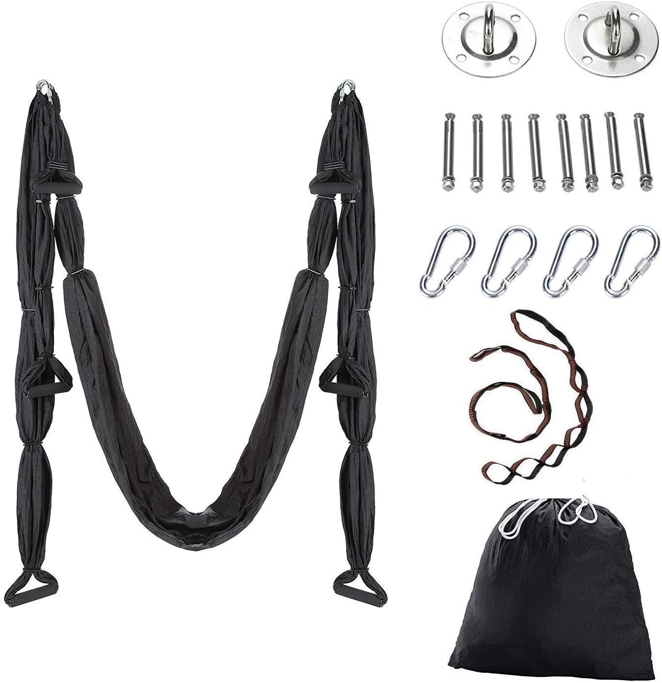 JIALFA Aerial Yoga Swing Set - Ultra Strong Antigravity Yoga Hammock- Aerial Trapeze Kit - Sling for Antigravity Yoga Inversion Exercises - Mounting Accessories Included (black)