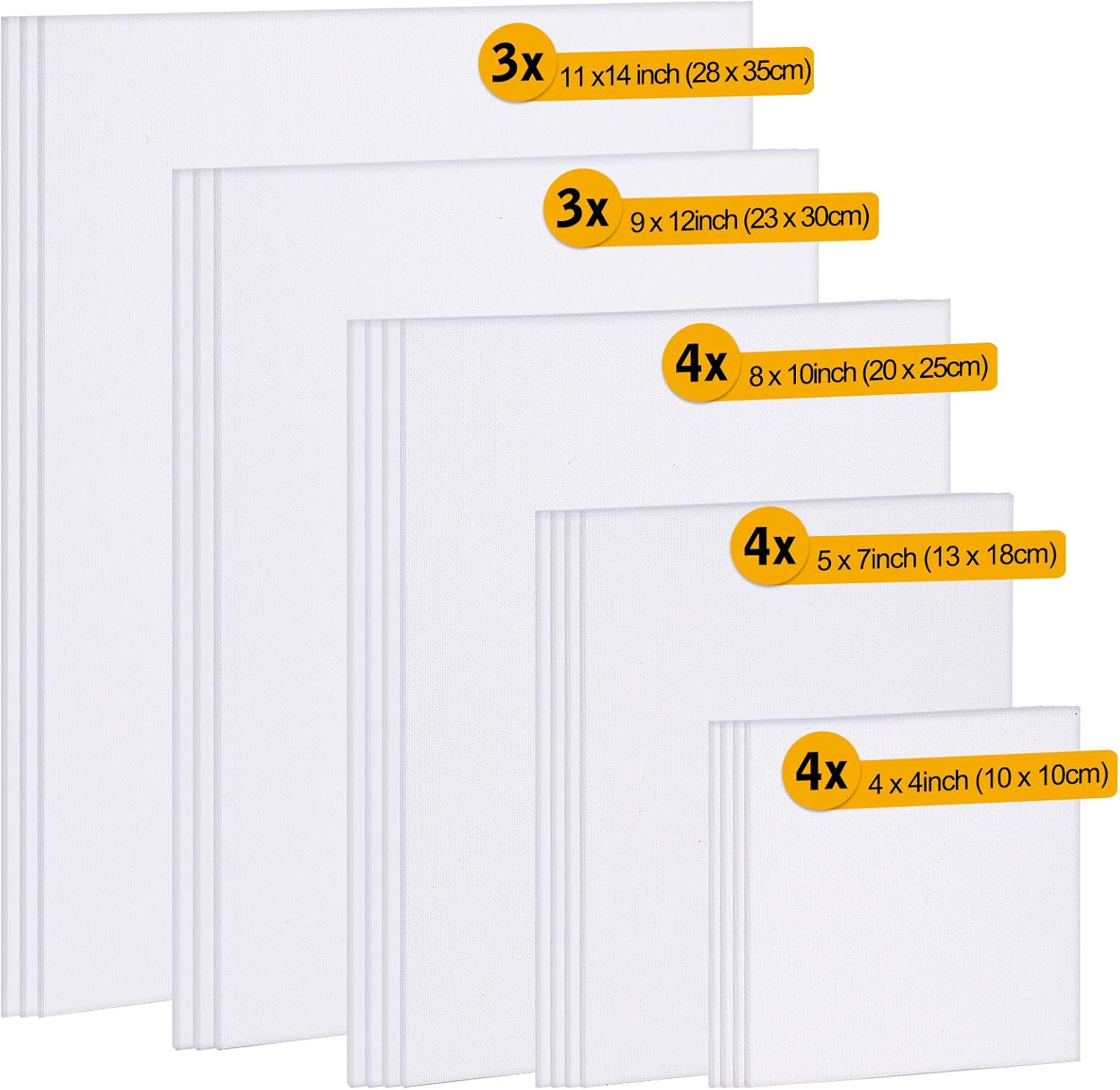 Canvas Boards for Painting Canvas Panels Variety Pack, 4x4, 5x7, 8x10, 9x12, 11x14 Inches, 18 Pack 3mm Thickness Canvas Value Multi Pack